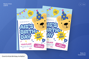 Colorful Kids Birthday Invitation, a Flyer Template by Annora Studio