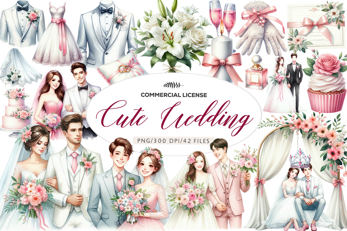 Cute Wedding  Clipart, an Illustration by CreationArt (Photo 1 of 7)