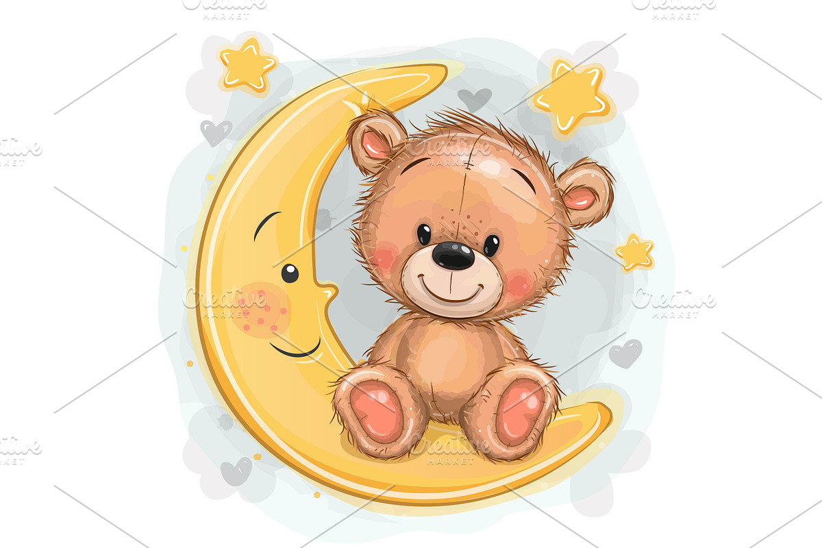 Teddy Bear on the moon, an Animal Illustration by Regina Art (Reginast777)