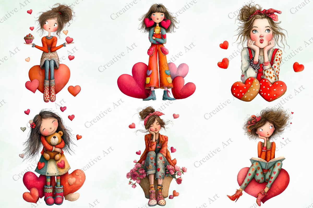 Valentine Quirky Girl Clipart Bundle, an Illustration by Creative Art (Photo 7 of 10)