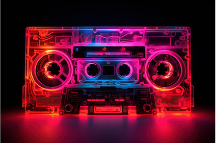 Retro Music cassette neon. Generate, an Arts & Entertainment Photo by Ylivdesign