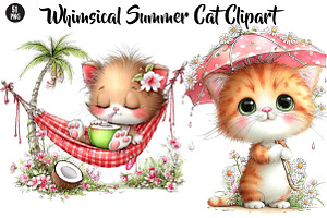 Whimsical Summer Cat Clipart, a Seasonal Illustration by CreationArt