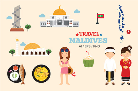 Travel Maldives elements map set