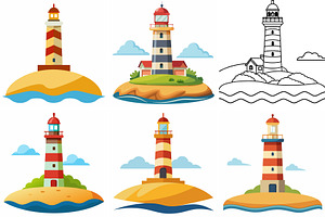 Lighthouses on Islands, Ocean Scenes, an Object Graphic by Billah Hub