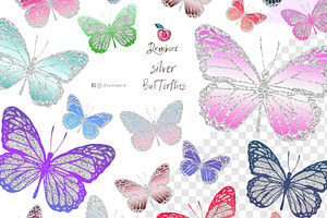 Silver Butterfly Clipart Glitter 124