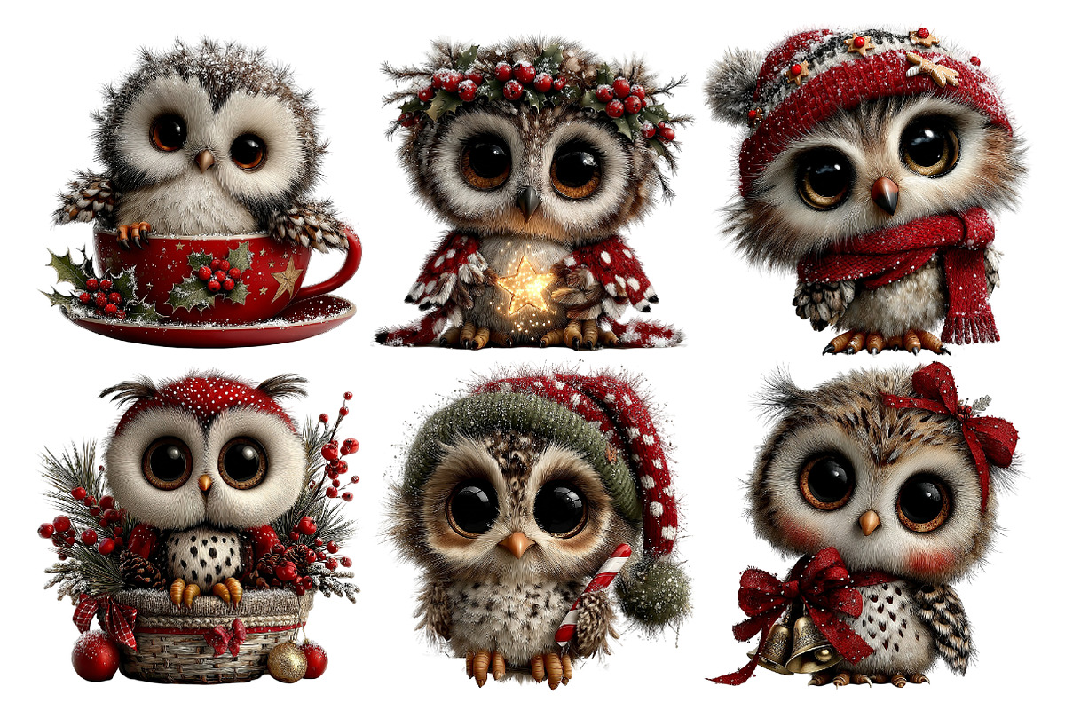 Whimsical Christmas Owl Clipart, an Animal Illustration by Creative Art (Photo 6 of 6)