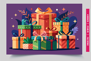 Gift boxes purple background, an Illustration by Tanuart