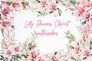 Pink Lily Flowers Clipart Watercolor, a Decorative Illustration by LeCoqDesign (Thumbnail 1 of 5)