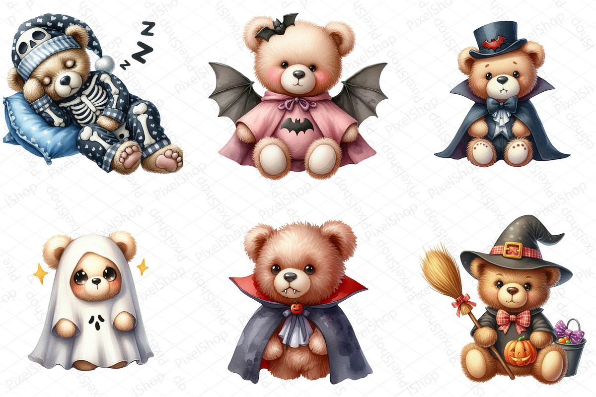 Halloween Teddy Bear Clipart, an Illustration by DreamPrint404 (Photo 2 of 6)