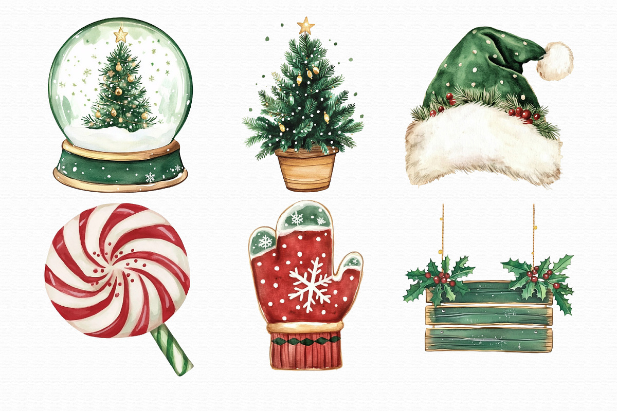 Watercolor Christmas Clipart PNG, an Illustration by Libby Wishes (Photo 7 of 13)