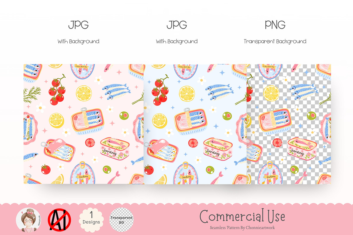 Cute Sardines Seamless Pattern, a Pattern Graphic by Chonnieartwork (Photo 3 of 5)
