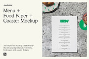 Menu, Food Paper & Coaster Mockup, a Packaging Mockup by mockstar (Thumbnail 1 of 6)