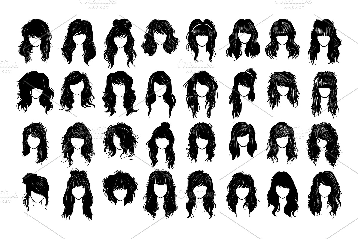 Female various coiffures hairstyles, an Object Illustration by Valerie Bodnar