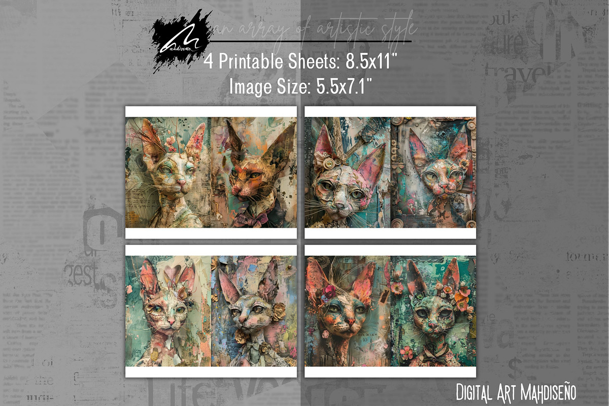 Whimsical Doll Cat Scrapbook Pages, an Animal Illustration by Digital Art Mahdiseño (Photo 4 of 10)