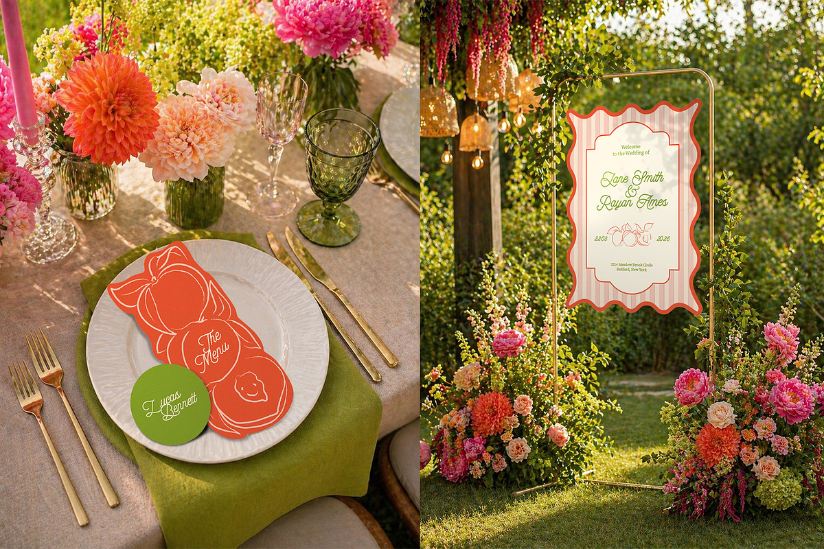 Peach summer wedding templates set, a Stationery Template by Garden in frame (Photo 10 of 10)