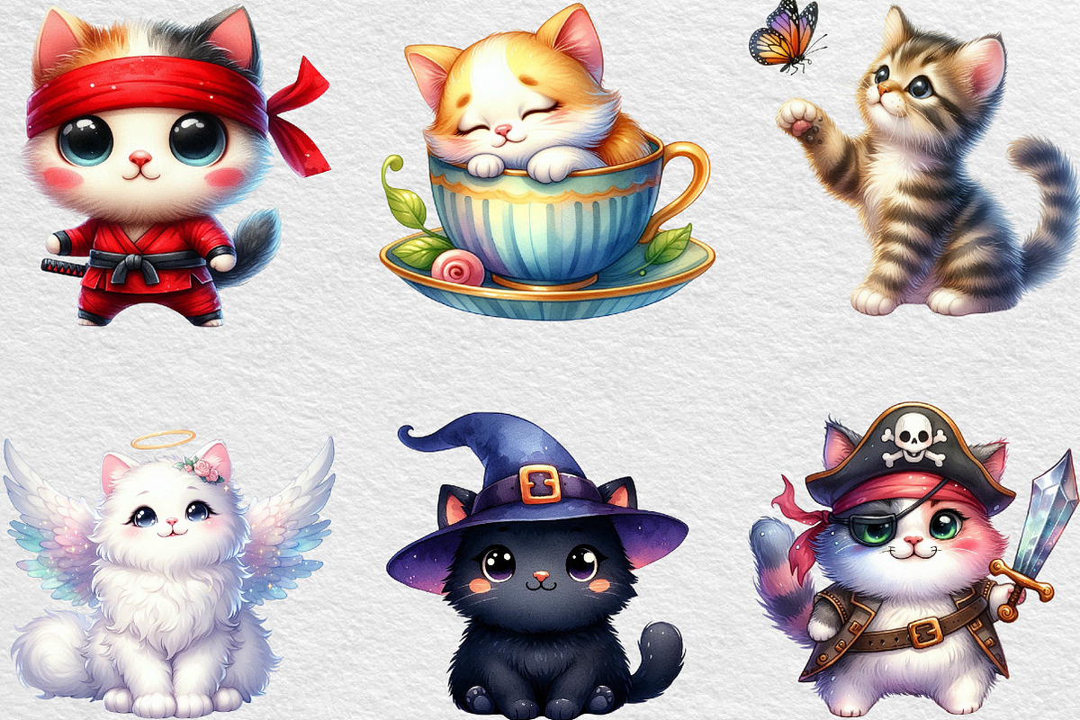 Cute Cat Clipart Bundle, an Illustration by Black Bird Studio (Photo 3 of 6)