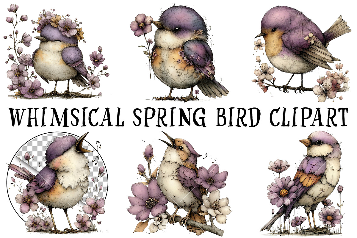 Whimsical Spring Bird Clipart, an Illustration by OK Design (Photo 2 of 6)