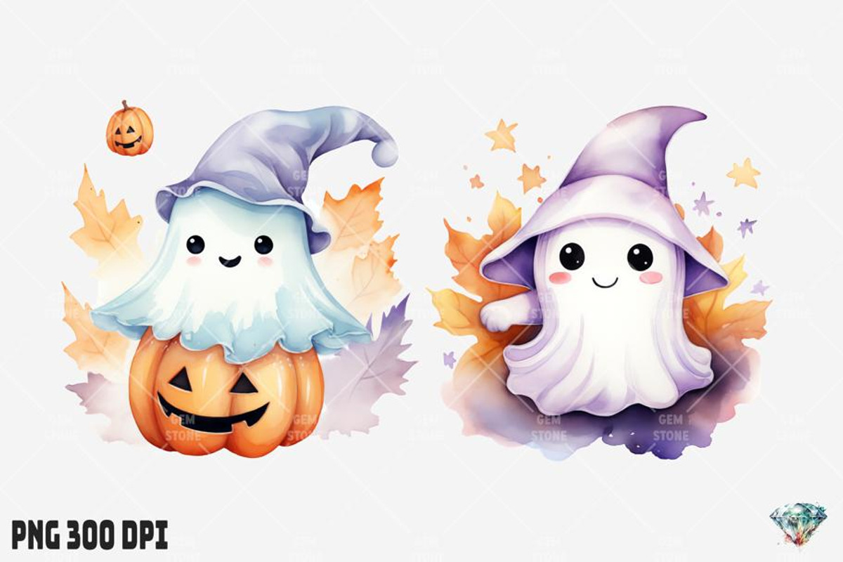 Cute Halloween Ghost Watercolor, an Illustration by Gemstone (Photo 2 of 4)