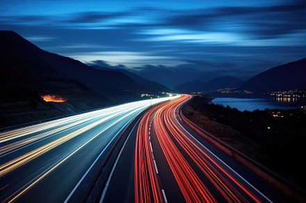 highway with car light trails in mod, a Photo by Iftikhar Alam