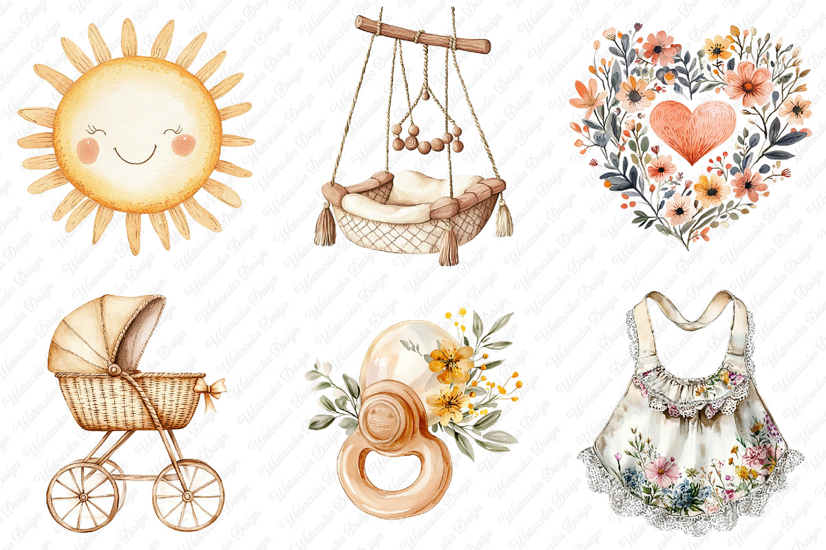 Neutral Boho Baby Shower Doodle png, an Illustration by Watercolor design (Photo 5 of 12)