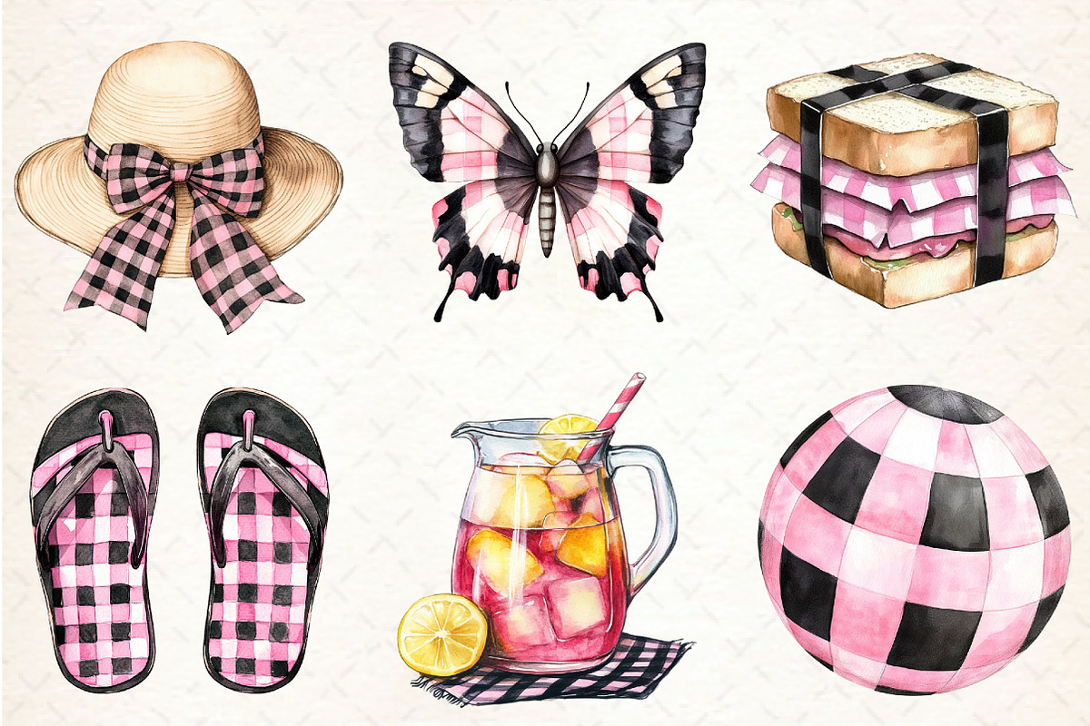 Black and Pink Gingham Summer Clipar, an Illustration by Libby Wishes (Photo 7 of 7)