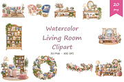 Watercolor Living Room Clipart, a Decorative Illustration by BerryPieArt (Thumbnail 1 of 4)