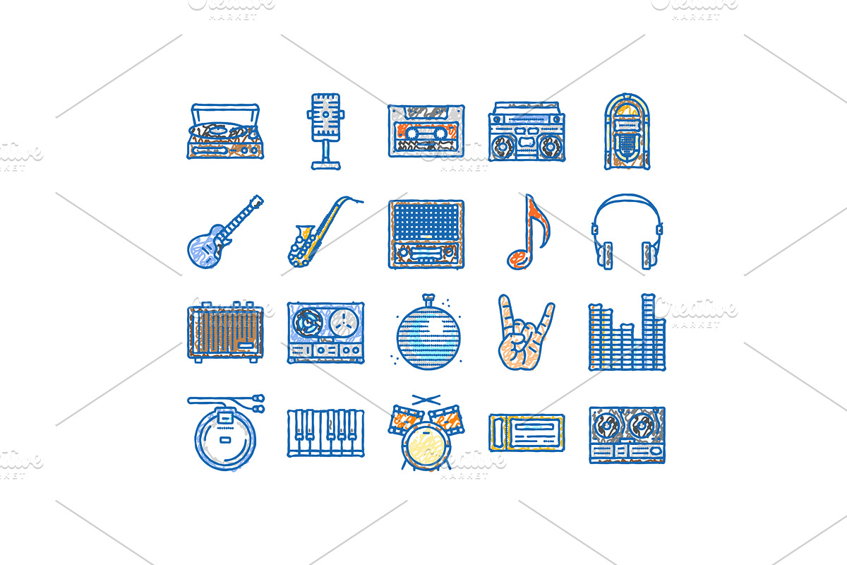 retro music vintage style icons hand, an Object Illustration by pikepicture