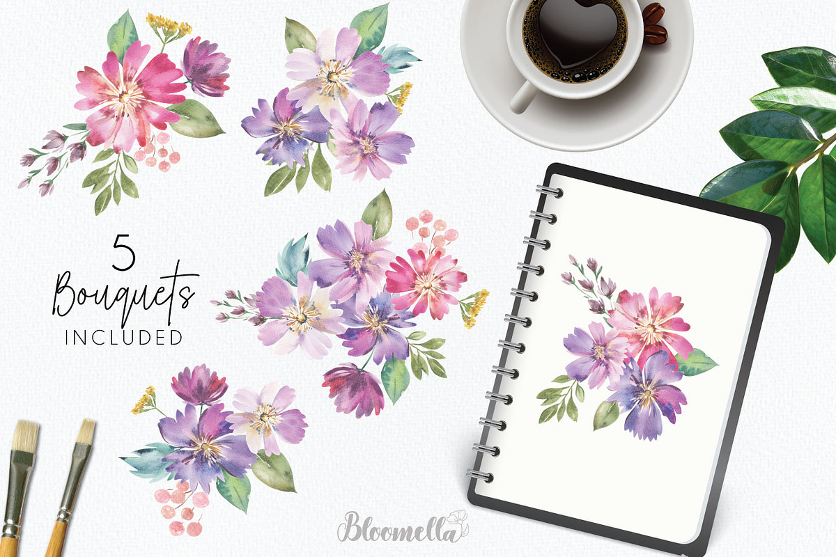 Watercolour Flowers Pink Florals, a Decorative Illustration by Bloomella (Photo 2 of 8)