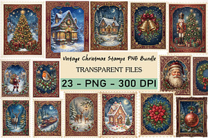 Vintage Christmas Stamps PNG Bundle, a Transportation Illustration by Digital Artistic99