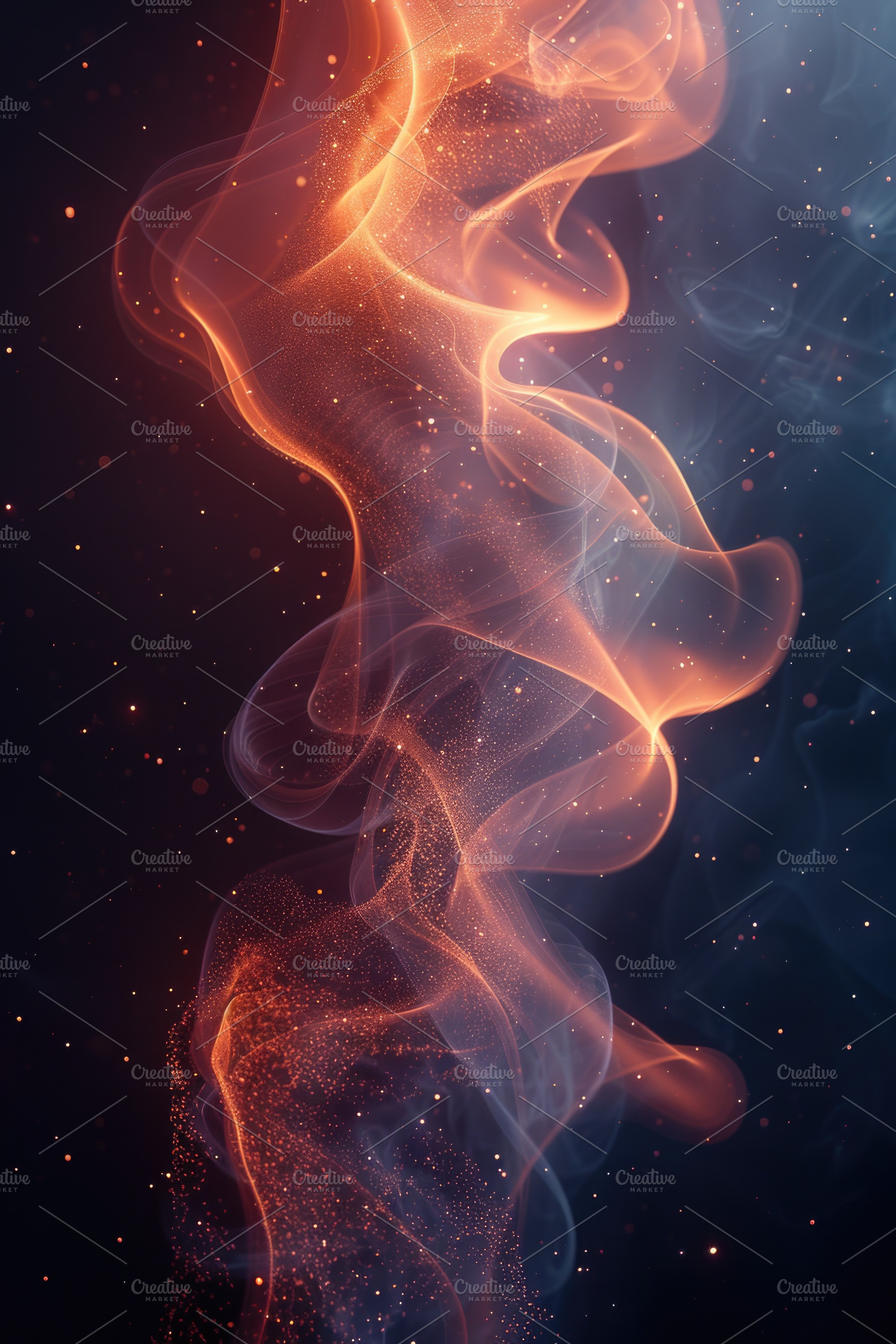 Glowing Abstract Smoke Waves with Orange Particles on Dark Backg, an Abstract Photo by José Manuel Gelpi