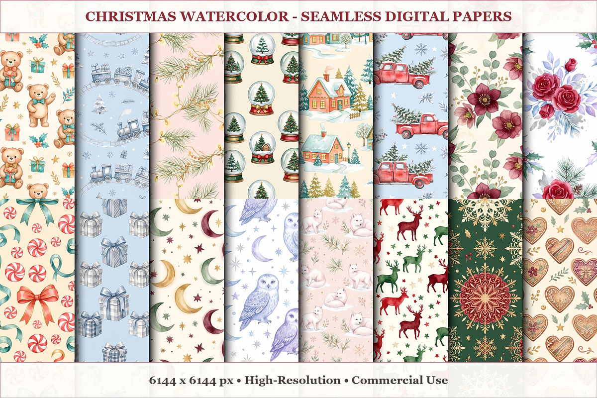 Christmas Watercolor Seamless Papers, a Pattern Graphic by XPERTDESIGNER (Photo 12 of 12)