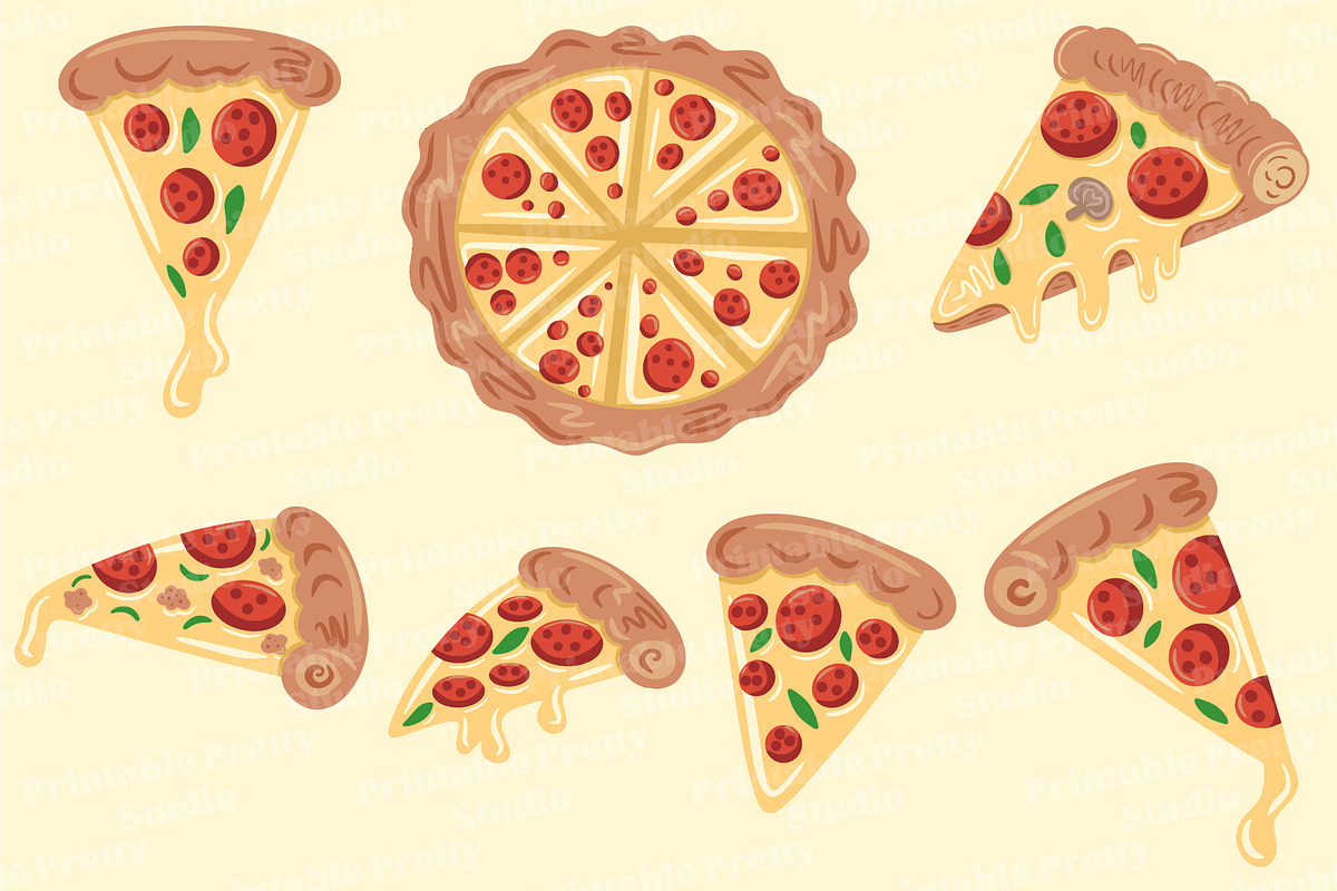 Hand Drawn Pizza Clipart & Vector, an Illustration by Printable Pretty Studio (Photo 3 of 3)