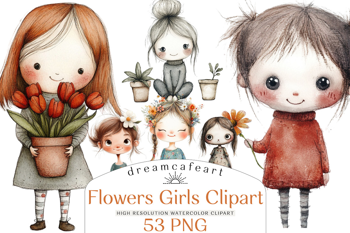 Flowers Girls Clipart Bundle, an Illustration by DreamCafeArt (Photo 1 of 8)