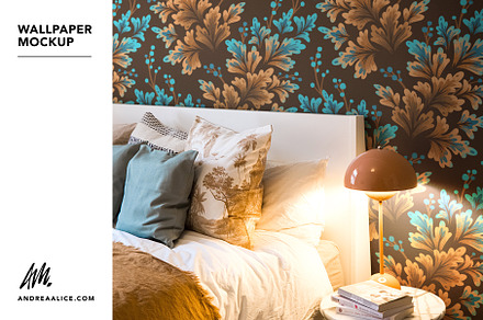 Wallpaper Mockup Bedside with Lamp, a Household Mockup by Andrea Muller