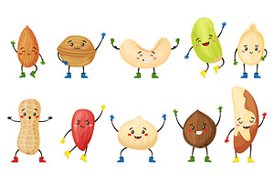 Cartoon Nut And Seed Characters With