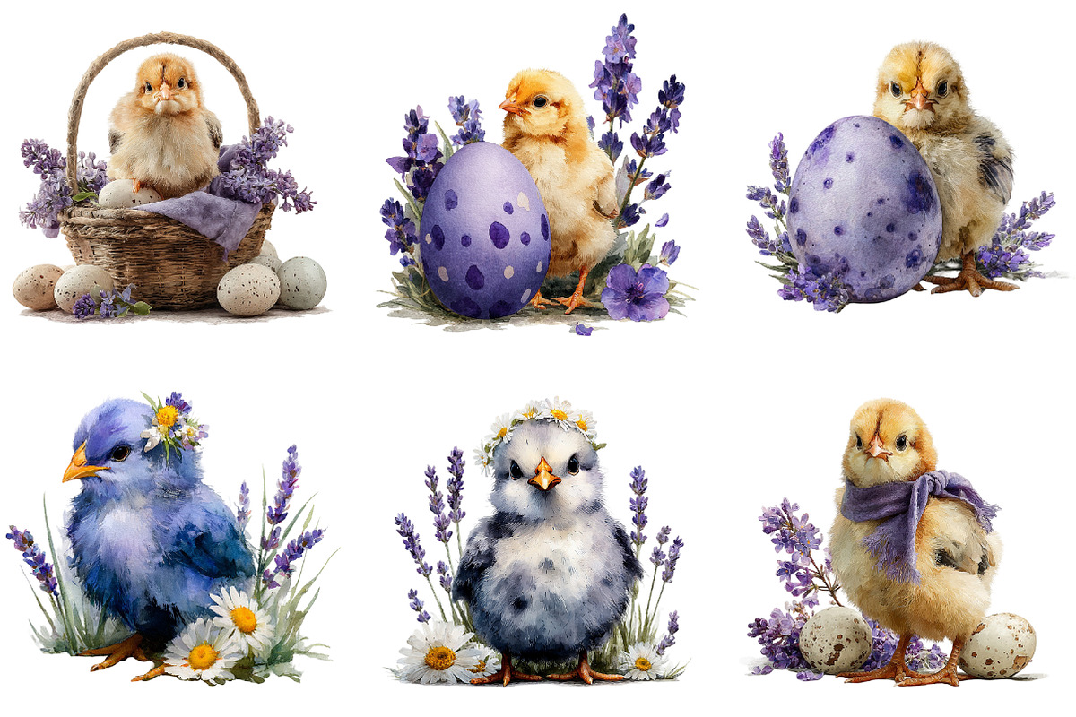 Lavender Easter Chicks Clipart, an Illustration by DreamArtGraphic (Photo 3 of 4)