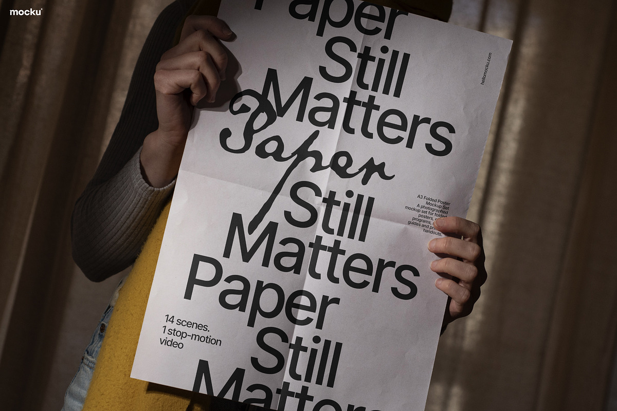 Editorial Folded Poster Mockup Set, a Books & Magazine Mockup by Mocku (Photo 9 of 17)