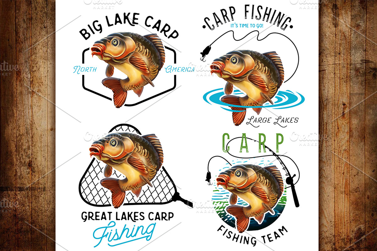 Common Carp & Mirror Carp Emblems., an Animal Illustration by Moloko88