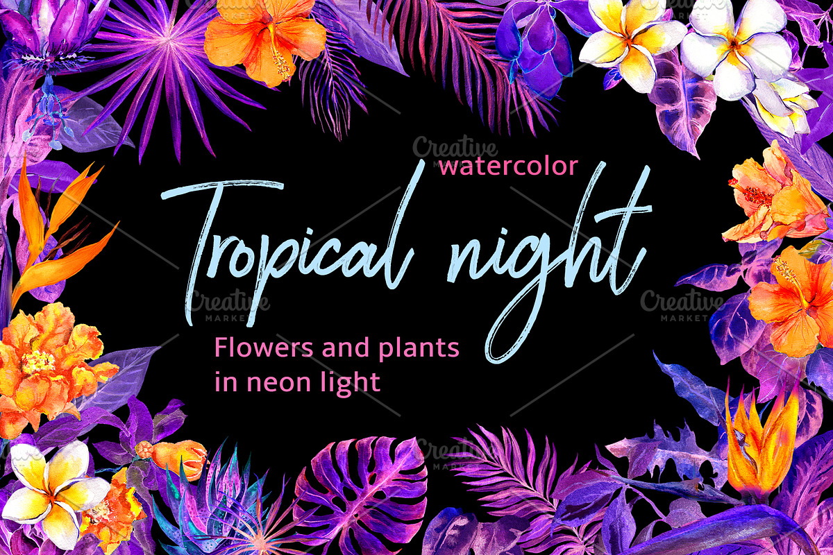 Tropical night - neon exotic flowers, an Illustration by Where summer is (Photo 1 of 6)