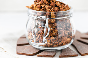Granola or baked oat flakes with cho, a Food & Drink Photo by Edalin's Store
