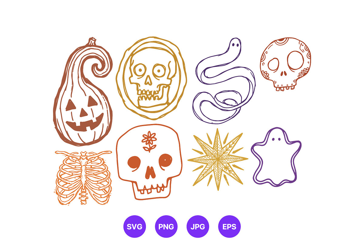 Halloween Hand Drawn Folk Art Set, a Seasonal Illustration by designvectx (Photo 5 of 10)
