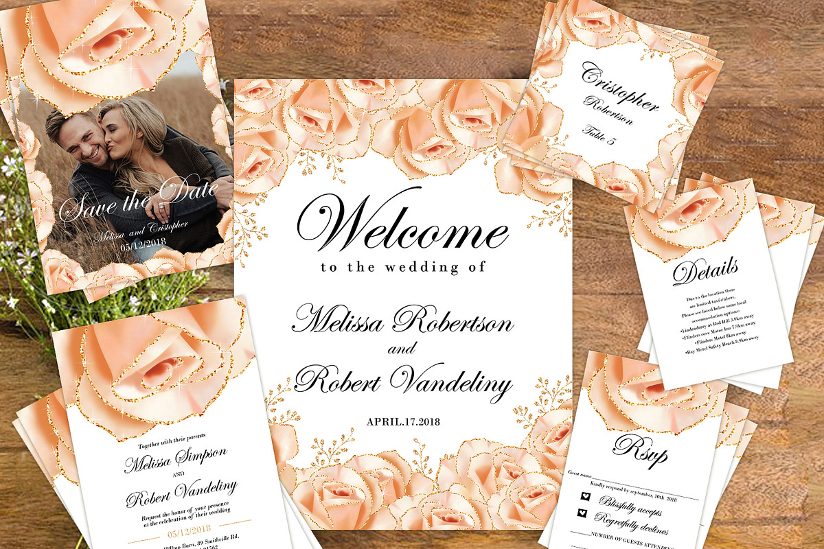 Rose gold Wedding Set, an Invitation Template by DreamsClipArt (Photo 1 of 4)