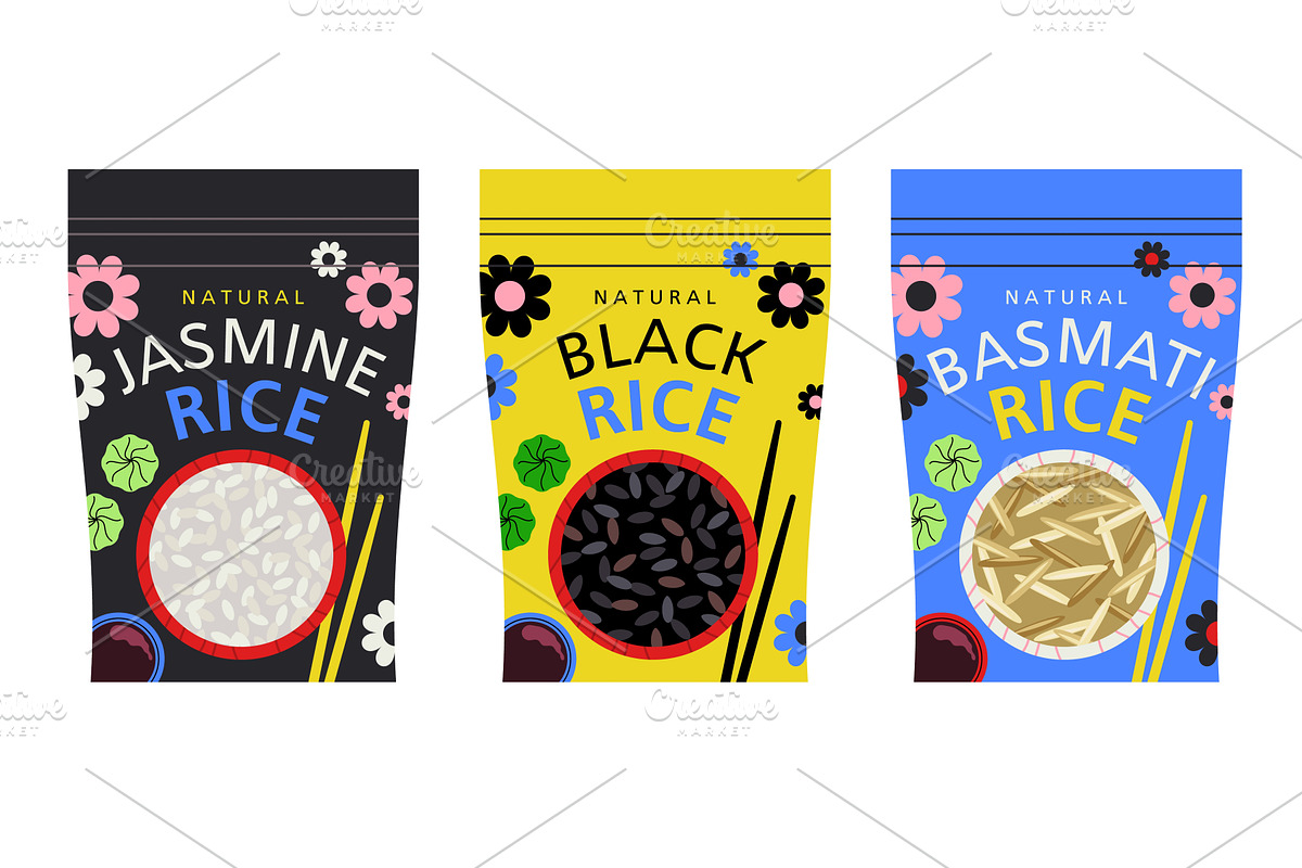 Rice packaging design. Cartoon style, a Food Illustration by YummyBuum
