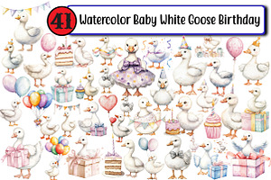 Baby White Goose Birthday, an Illustration by Design Market