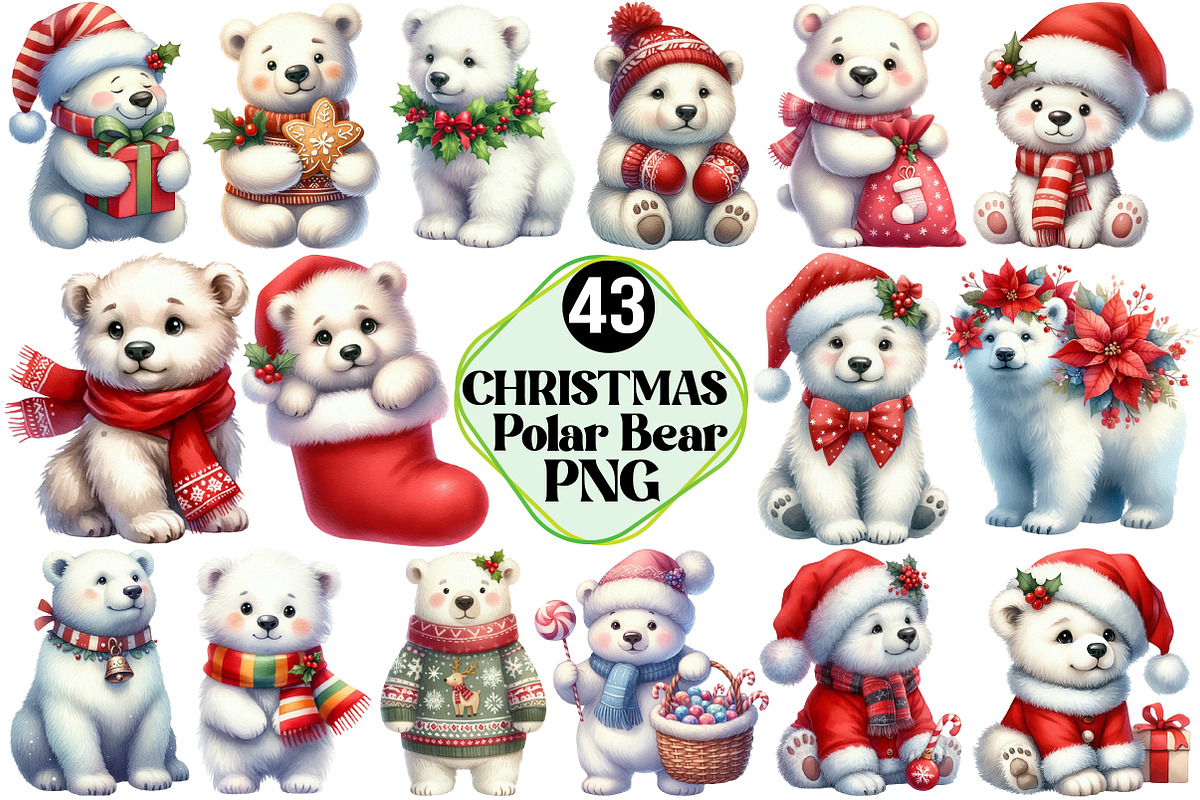 Cute Christmas Polar Bear Clipart, an Illustration by Pixels.Craft (Photo 1 of 7)