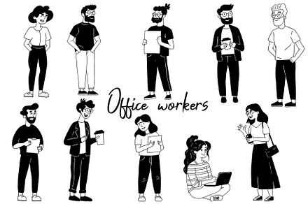 Modern young people, workers. line