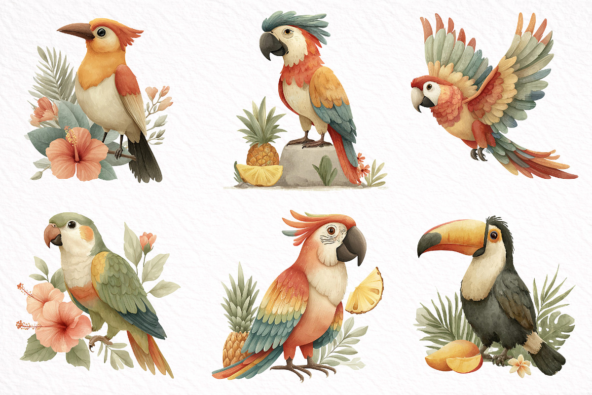 Whimsical Summer Tropical Bird Clipa, an Illustration by DreamArtGraphic (Photo 3 of 8)