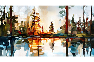 Landscape oil on canvas. Tranquil, a Nature Photo by Valenty