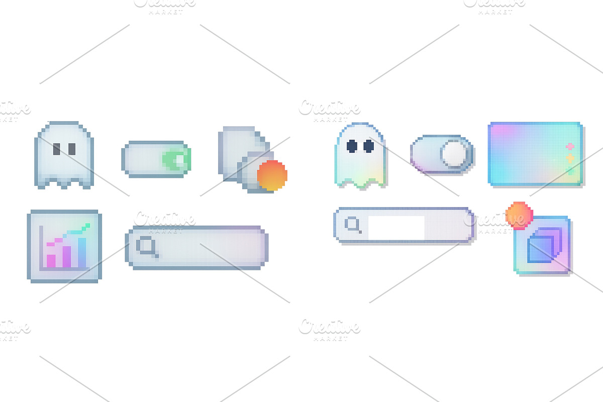 Colorful pixel art icons, an Illustration by ZinetroN