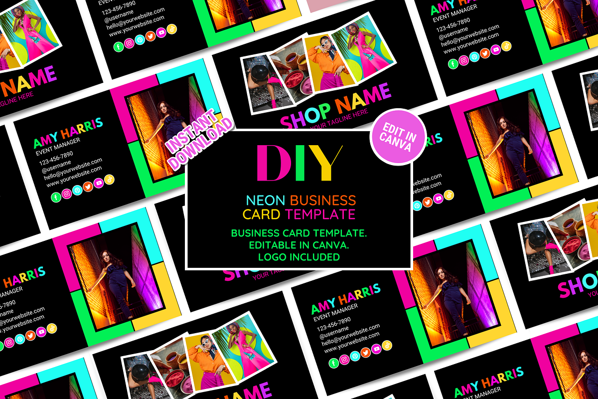Neon Business Card Template, a Business Card Template by SunshineStudioBoutique (Photo 2 of 10)